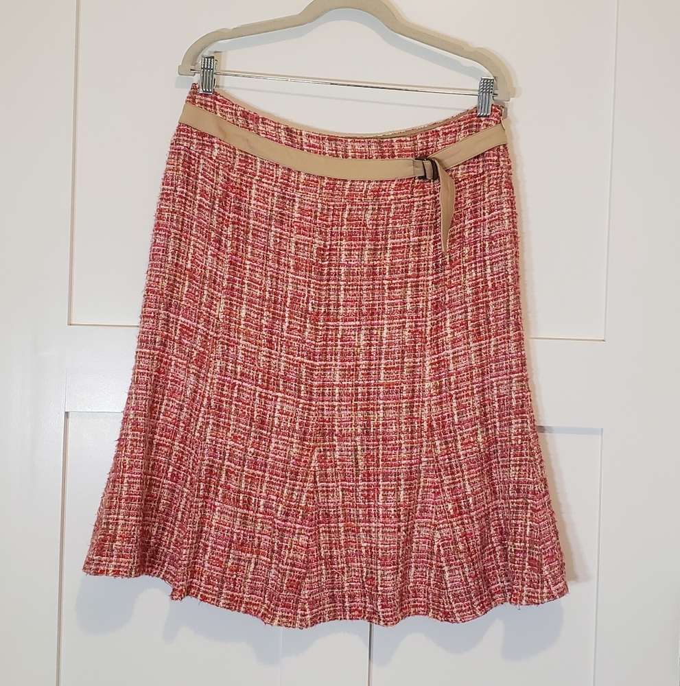 Carlisle Tweed Skirt Midi Lined Size 10 Pink Tan White